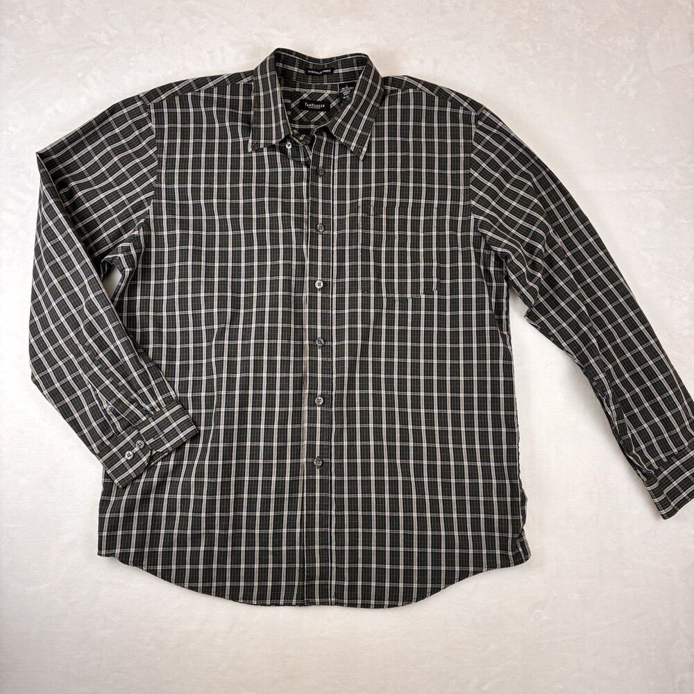 Van Heusen Wrinkle Free Button Down Shirt Men’s Large 16/16.5 Green Plaid